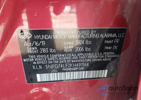 2019 Hyundai Elantra Se from USA, damaged, VIN 5NPD74LF2KH491164